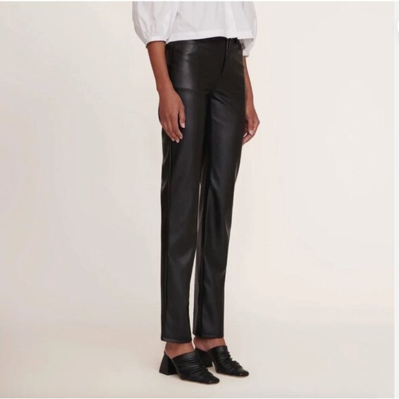 STAUD Elliot Vegan Leather Black Minimalist High Waist Straight Leg Pant Size 8 - Picture 4 of 5